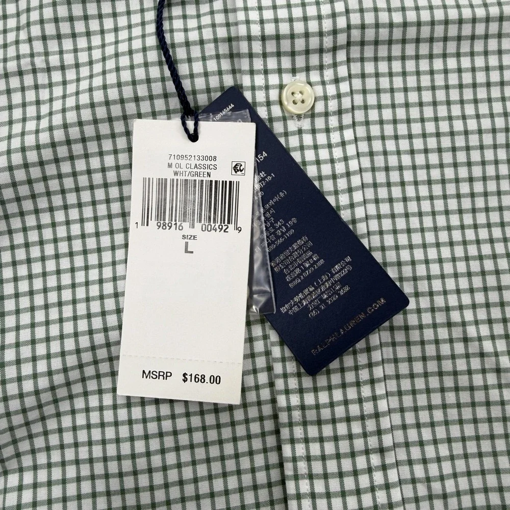 Polo Ralph Lauren Shirt Mens L Green Check Gingham Long Sleeve Button Up NWT